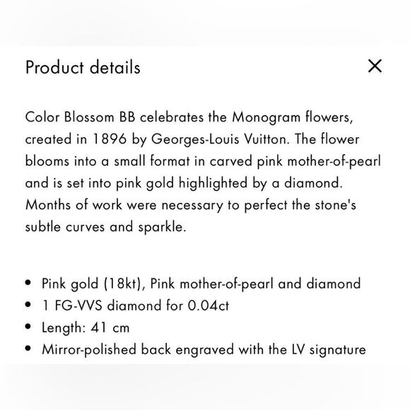 Louis Vuitton BB Blossom Flower 750 18K Rose Gold Mother Pearl Diamond Necklace - Picture 6 of 6